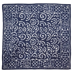 Block Printed Bandana - Dark Blue Spirals and Squares
