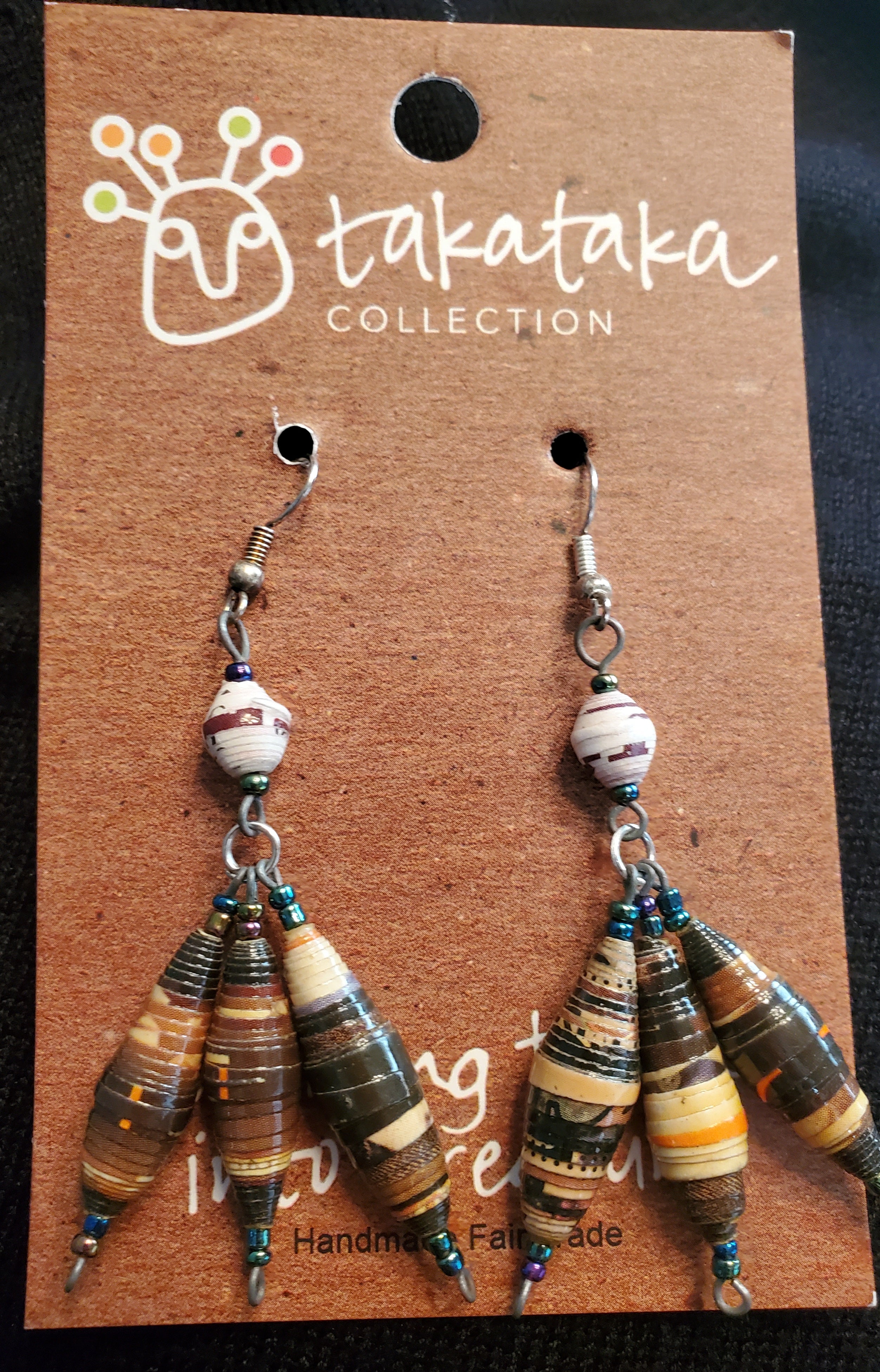 Three Bead Paper Earrings - Kenya
