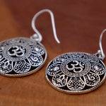 Tibetan OM 8 Lucky Symbols Silver Earrings