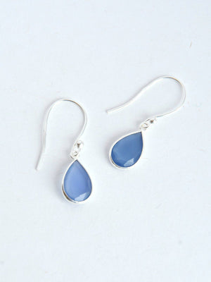 Raindrop Sterling Earrings - blue chalcedony or rose quartz - Small Things Fair Trade