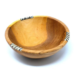 Rustic Olive Wood Bowl with Batik Bone Inlay